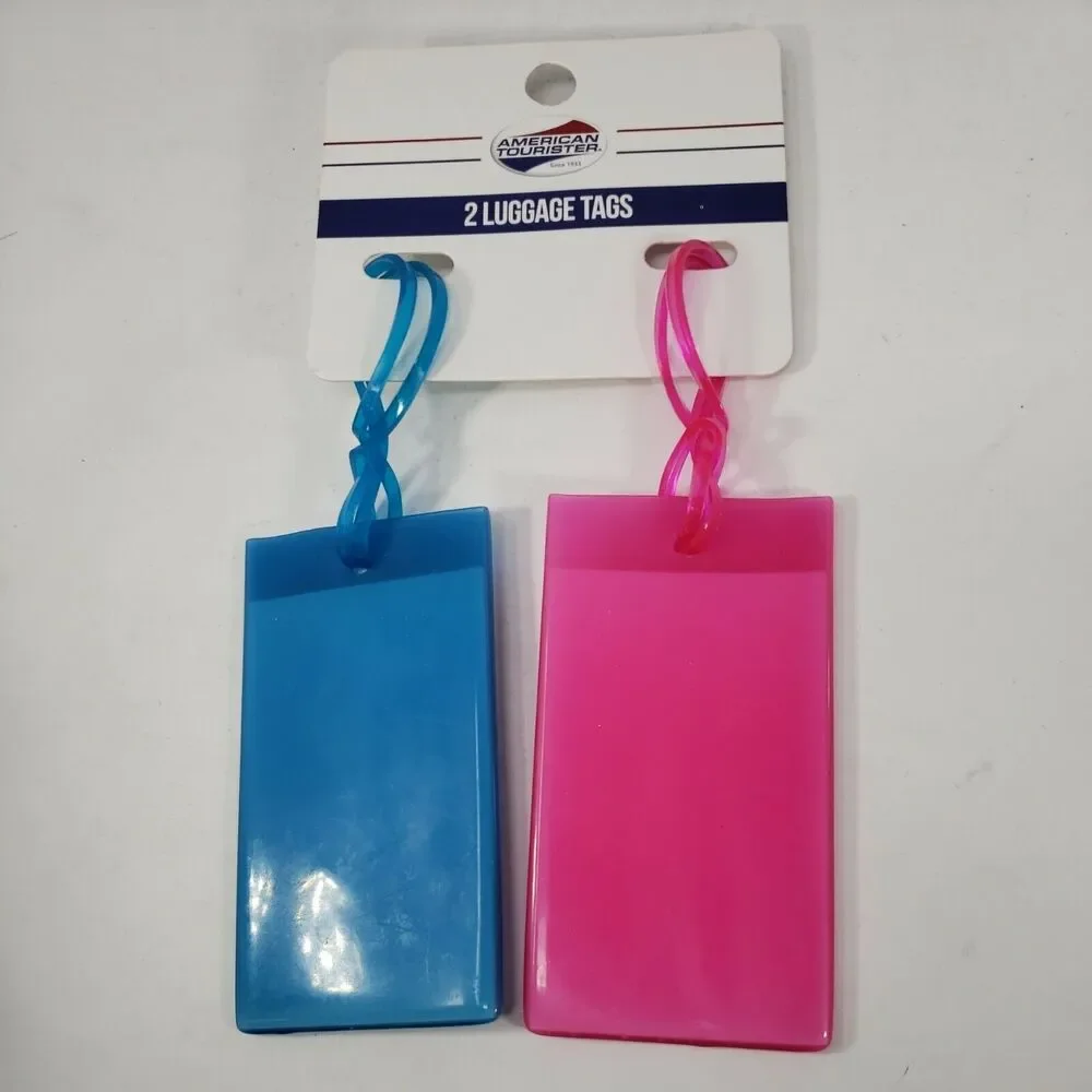 Luggage Tags American Tourister Pink and Blue Jelly with ID Cards Set of 2 NEW